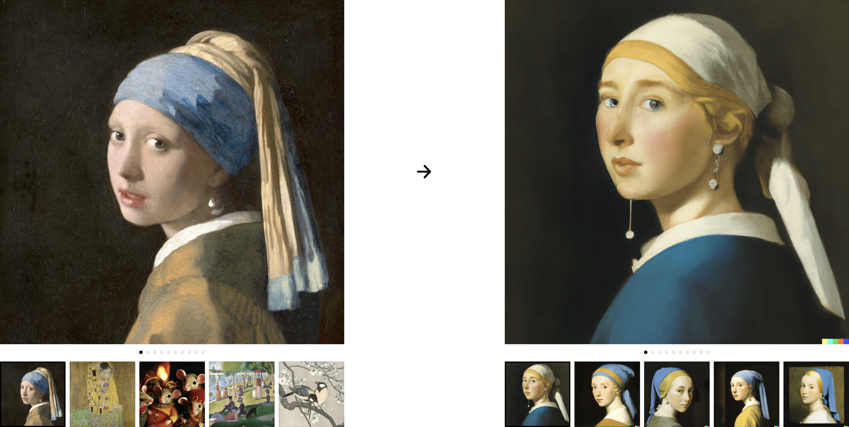Image created by DALL-E 2 showing variations of 'The Girl with the Pearl Earring' painting