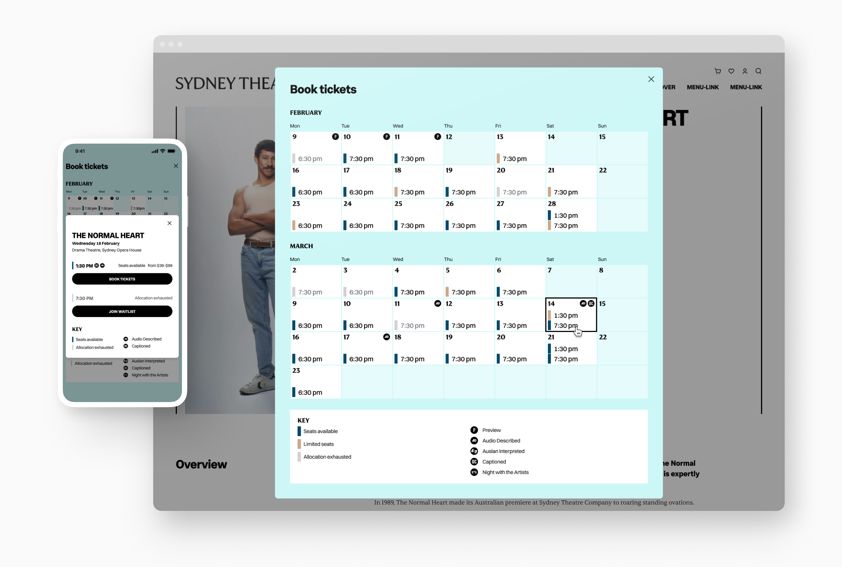 STC, Book Tickets calendar