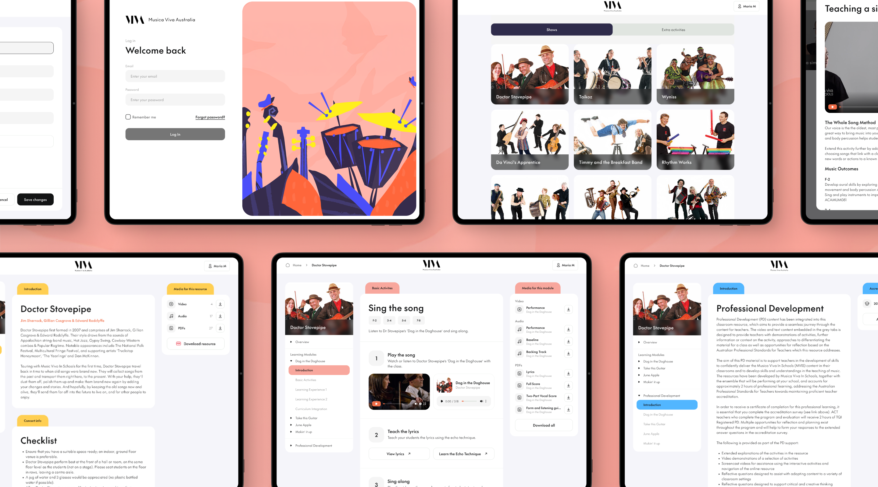 Grid of site screens on iPad