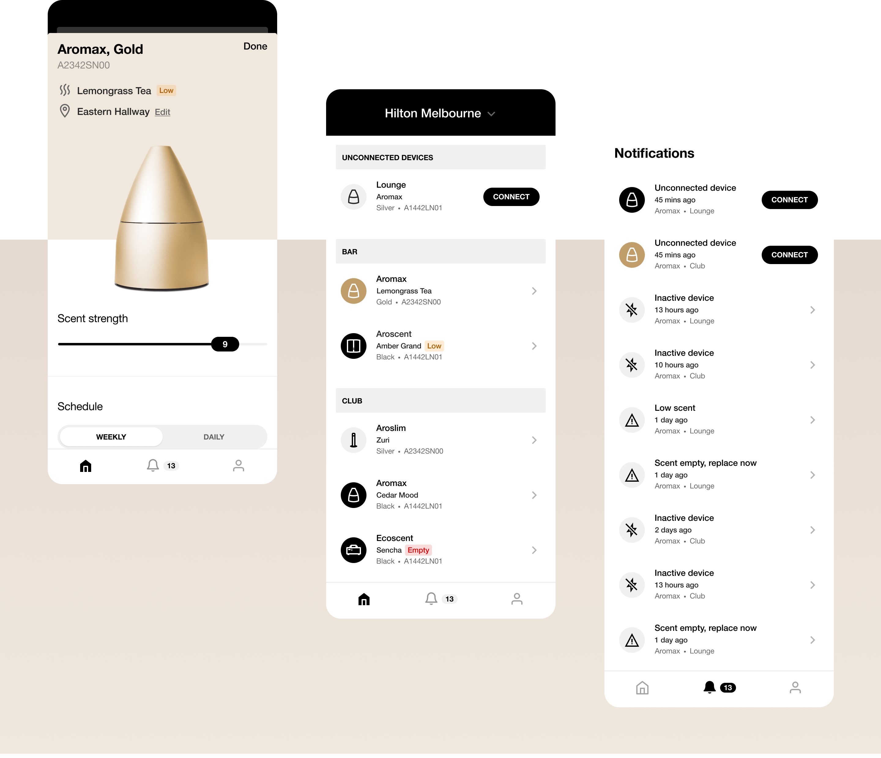 Mobile app screen suite