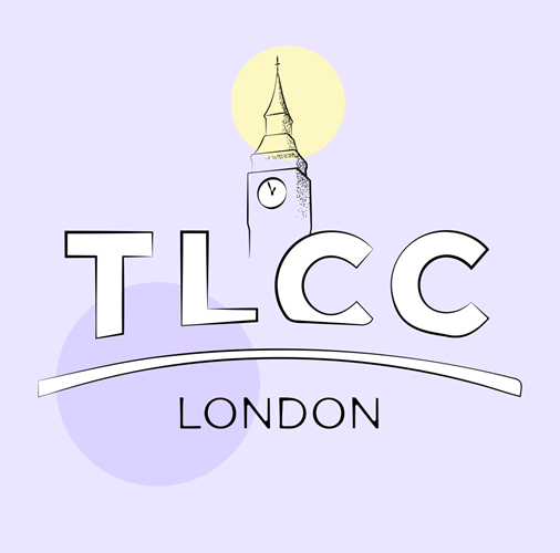 Illustration of the Big Ben in London with the words 'TLCC London' under it, against a light purple background 